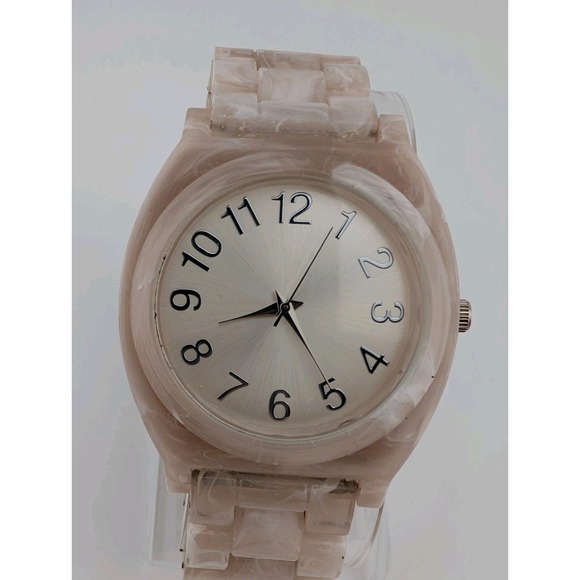 Accutime Watch Women 40mm Case White/Beige 7.5" Plastic Band- New Battery - Picture 1 of 8